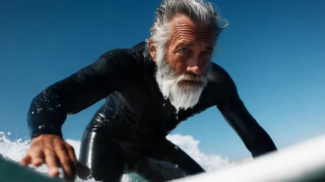 Mature surfer surfing ocean wave