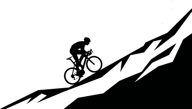 Cyclist Riding Up a Steep Mountain Road