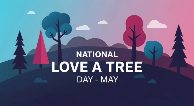 National love a tree day illustration with colorful trees and mountains