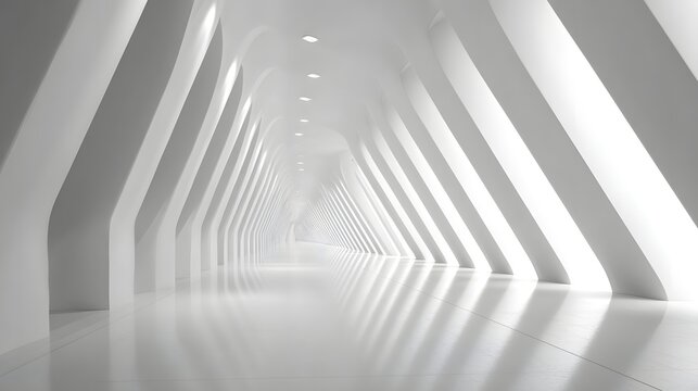Modern Futuristic Architectural Corridor with Geometric Light and Shadow Play.