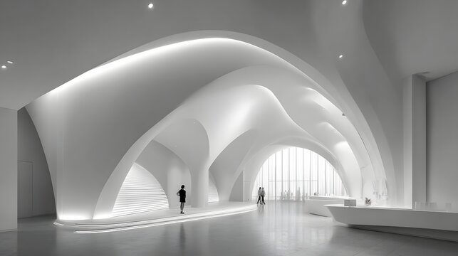 Modern Futuristic Architecture Interior Design with Organic Curves and Soft Lighting.