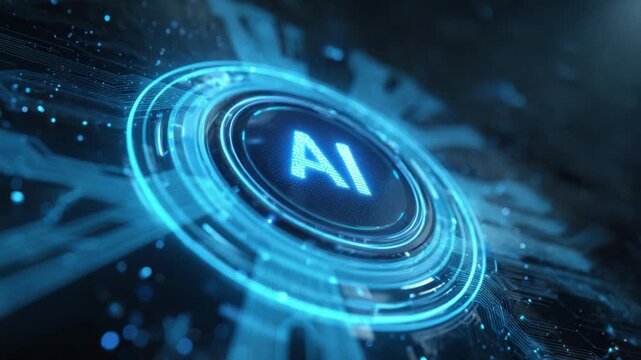 AI Technology Core: A futuristic, glowing representation of artificial intelligence at its core, depicting the cutting edge of technological advancement and digital innovation. 