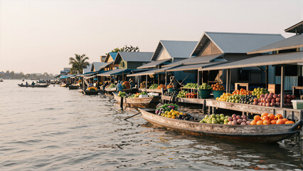Obraz premium Vibrant Floating Market at Sunset