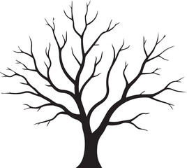 Fototapeta premium Detailed black silhouette graphic of deciduous tree with bare branches symbolizing winter season or nature concept