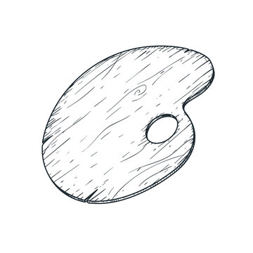 Hand drawn sketch style artistic paint wooden palette. Vintage retro art element. Vector illustration isolated on white background.