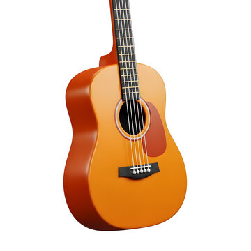 Acoustic guitar with orange finish wood body and brown pickguard isolated for musical instrument design concept and hobby