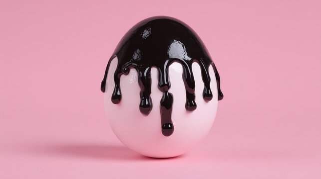 a pink egg yolk in the shape of an abstract hand with black paint dripping on it
