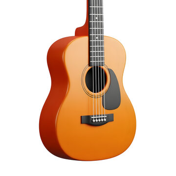 Polished acoustic guitar featuring orange wooden body and black pickguard for professional musical performance illustration