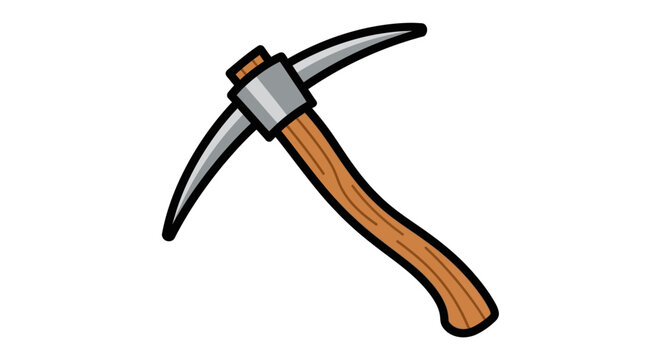Pickaxe with wooden handle tool.