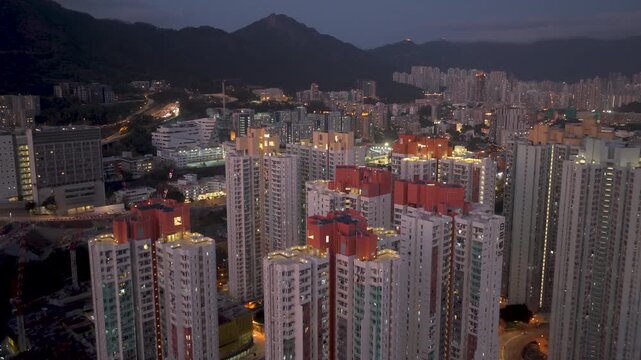 Pak Tin Housing Estate Aerial Hong Kong at night