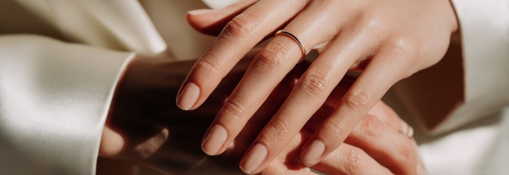 Close-up of elegant female hands with long straight fingers