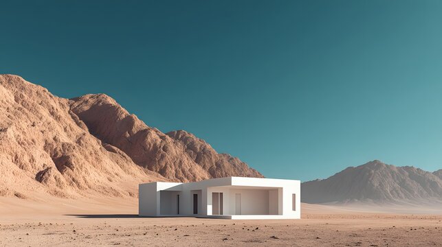 Modern Minimalist House in a Vast Desert Landscape.