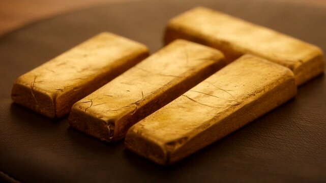 Shiny gold bullion bars symbolize wealth and luxury, perfect for financial or investment themes.