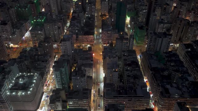 Sham Shui Po Kowloon Urban Streets Aerial at night Hong Kong