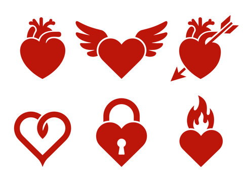 Set of red heart icons vector illustration for love and Valentine's Day design