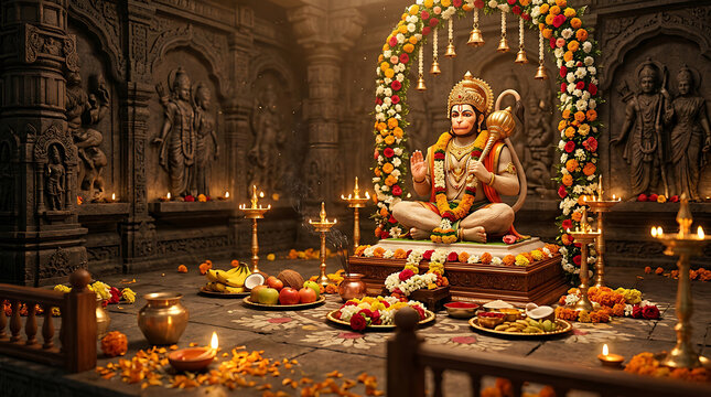 Lord Hanuman Statue in Ancient Temple for Hanuman Jayanti Celebration