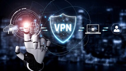 Fototapeta premium AI improves VPN by monitoring traffic, detecting risks, encrypting sessions, and optimizing routing to ensure private, secure, and efficient network access. Marrow