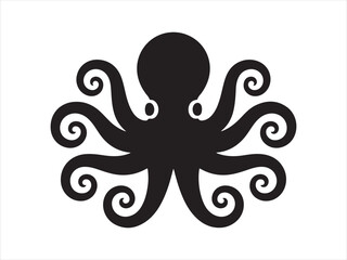 Black silhouette of an octopus with curled tentacles marine sea animal vector illustration © Smart Craft SVG