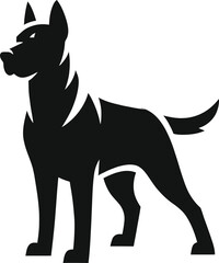 Fototapeta premium Stylized black silhouette icon of an alert and strong dog, symbolizing loyalty, protection, and powerful canine energy. Modern vector graphic for various design applications