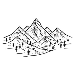 Simple wide mountain range illustration in hand drawn style, capturing calm natural scenery and minimal outdoor design. Ideal for backgrounds and travel themes. © NOTMAN