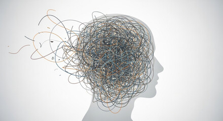 Obraz premium Visualizing the intricate concept of human cognition, depicting a mind filled with tangled thoughts, confusion, and the chaotic nature of mental processes