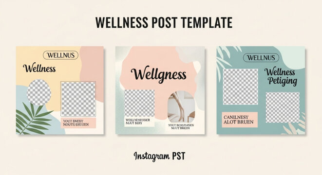 Instagram Post Templates for Wellness and Self-Care Featuring Organic Shapes and Natural Elements for Social Media Marketing