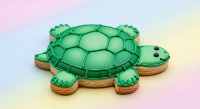 Cute turtle shaped sugar cookie with green royal icing