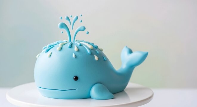 Cute Blue Whale Cake with Splash Decoration