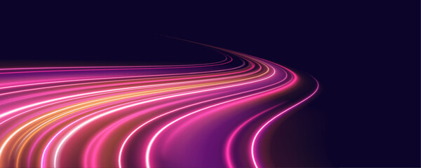 Dynamic neon speed trail with multicolor glow, flowing lines and intense motion vector © longstock