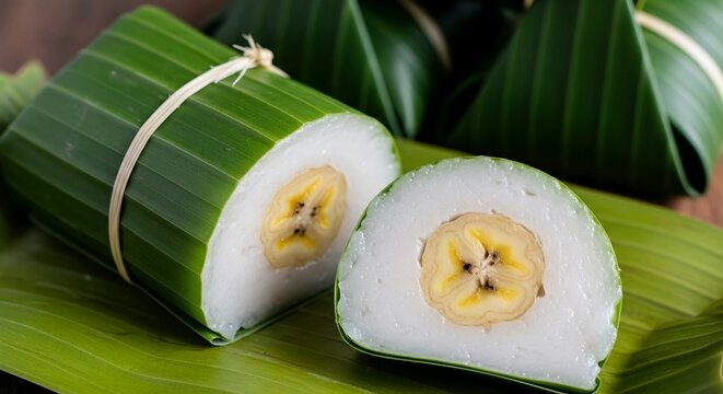 Traditional Banana Rice Cake Wrapped in Banana Leaf