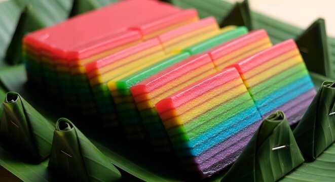 Colorful Indonesian Kue Lapis Traditional Rainbow Layer Cake