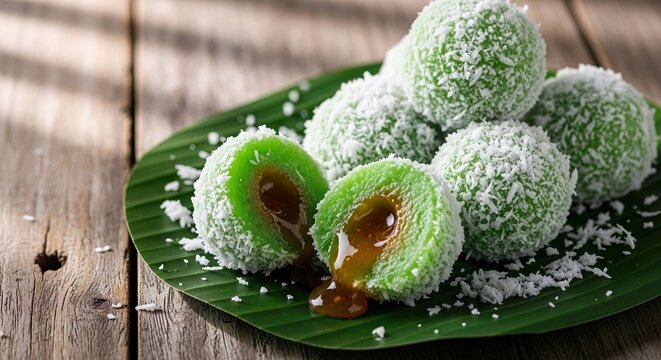 Traditional Indonesian Klepon Rice Cake with Palm Sugar Filling