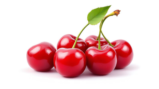 Fresh cheerful cherries with glossy vibrant red fruit radiating joy happiness energy optimism charm and uplifting spirit