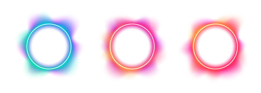 Neon luminous circle with glowing highlights, smooth gradient and vibrant light effect vector