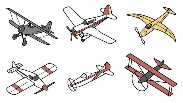 Vintage Airplane Collection Icons Set Biplanes Monoplanes Aviation History Design Elements for Travel Projects