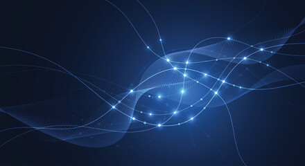 Abstract modern big data design background with flowing particles. Digital future technology communication concept. Vector illustration © royyimzy