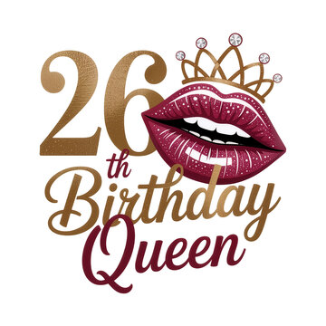 Graphic design features lips wearing a crown, celebrating a 26th birthday.