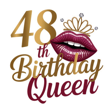 A stylish graphic celebrating a 48th birthday features bold gold and red letters.