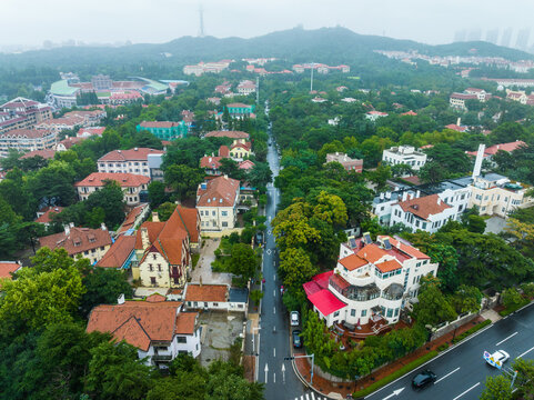 Badaguan Scenic Area Qingdao Aerial View with Villas and Trees
