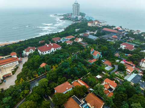 Badaguan Scenic Area Qingdao Aerial View with Coastal Villas