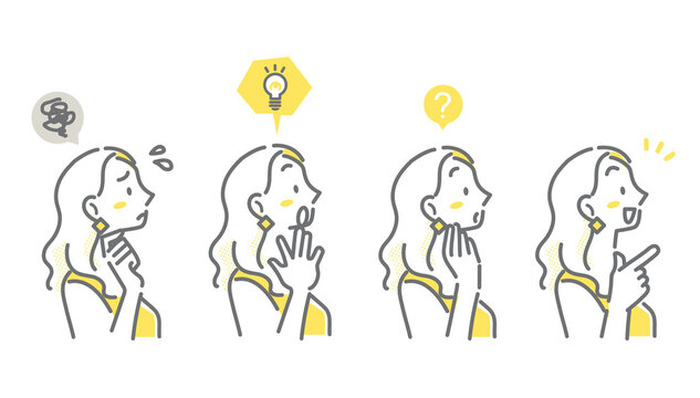 Caucasian woman's facial expression variations avatar set Simple and stylish line art illustrations