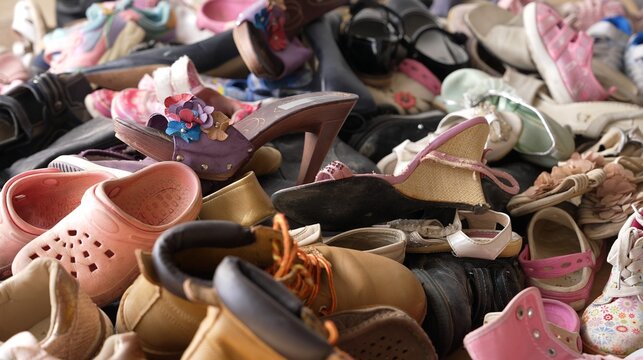 Shoe waste pollution. Textile waste and overconsumption problem