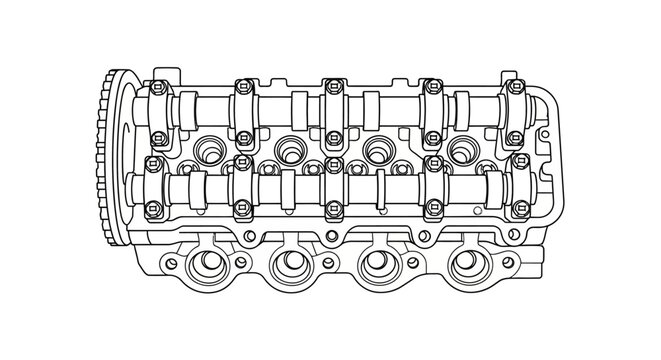 Detailed engine cylinder block component.