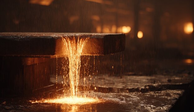 Molten Metal Pouring Sparks Industrial Manufacturing Process.