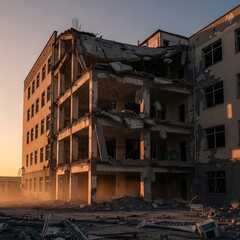 Fototapeta premium damaged building after war or earthquake.