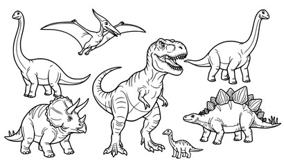 Dinosaur coloring page vector t rex and triceratops kids outline illustration © Mdjony