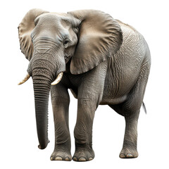 Obraz premium Elephant standing in a natural position showing its large ears and trunk while looking directly at the viewer in an open field during bright daylight