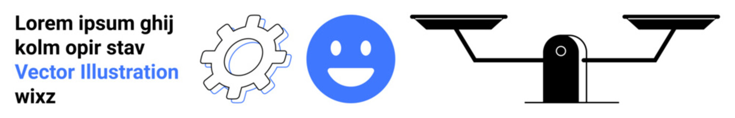 Obraz premium Technology innovation, emotions , justice balance, design elements, conceptual artwork, decision-making tools. Gear, happy face and balance scale . Technology and emotions ation concept