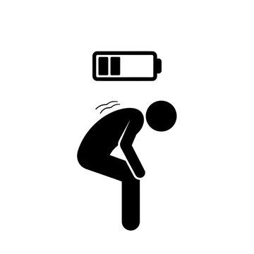 Stressed tired figure showing low battery exhaustion icon on transparent background