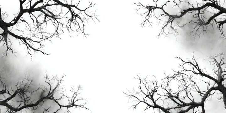 Bare Tree Branches Against White Sky.